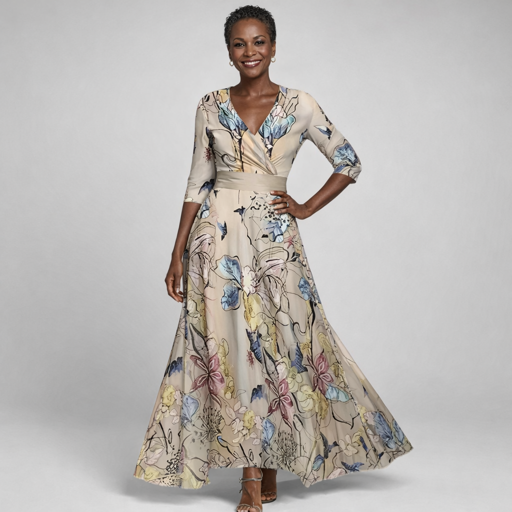 Maxine | Floral Wrap V-Neck Maxi Dress