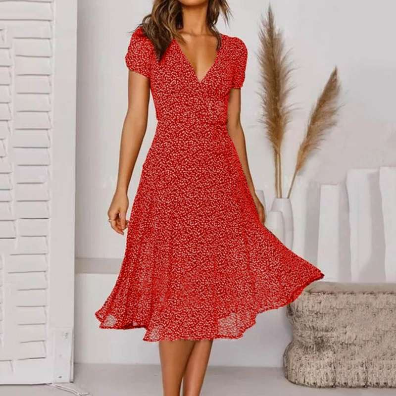 Ava | Women’s Summer V Neck Midi Dress