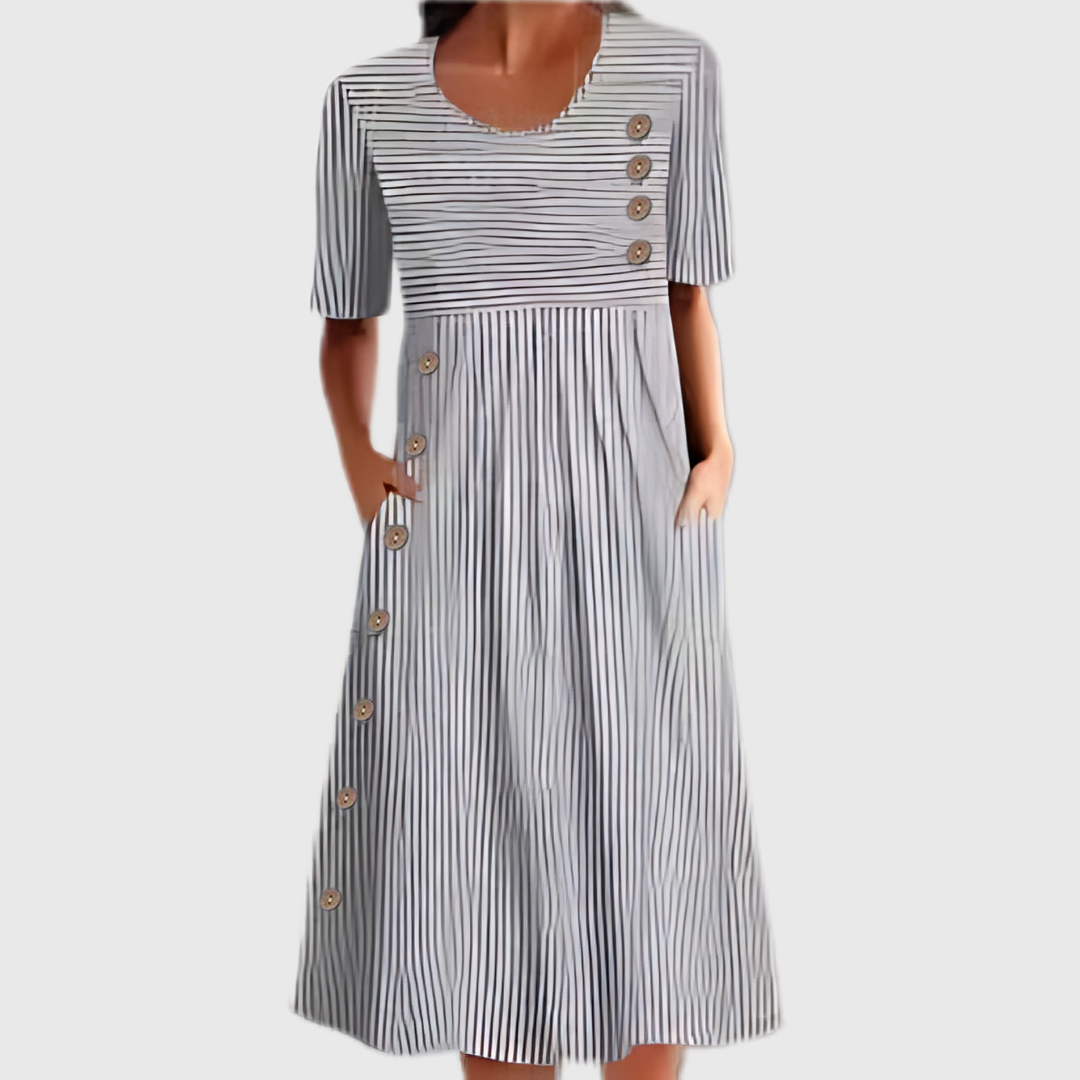 Violet | Women Striped Button Detail Midi Dress
