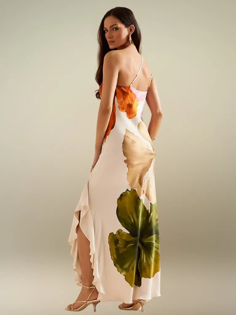 VESTIDO MAXI DE SATÉN ASIMÉTRICO FLORÉLIA