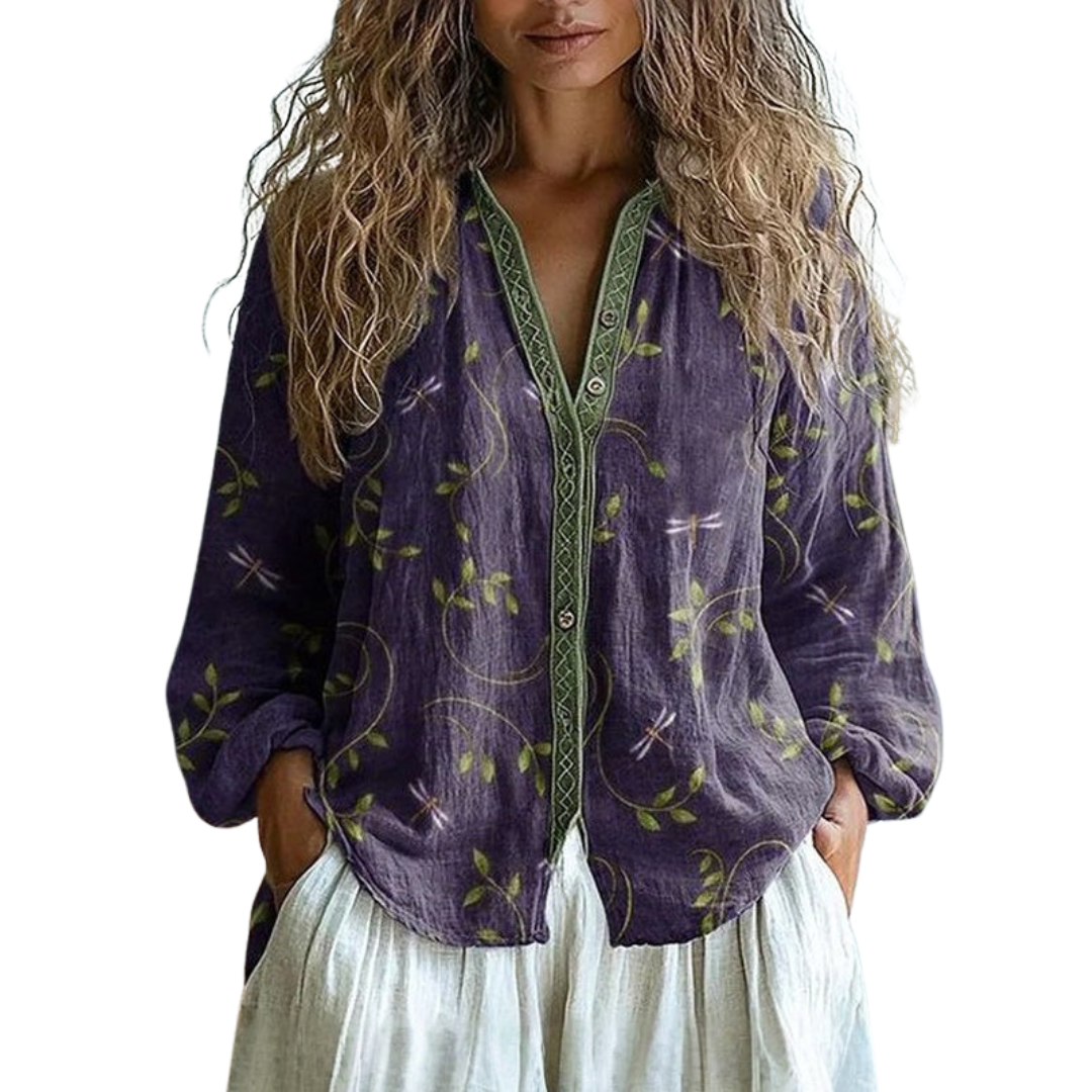 Olivia&Grace | Ambre™ - Blusa de estampado de hojas vintage