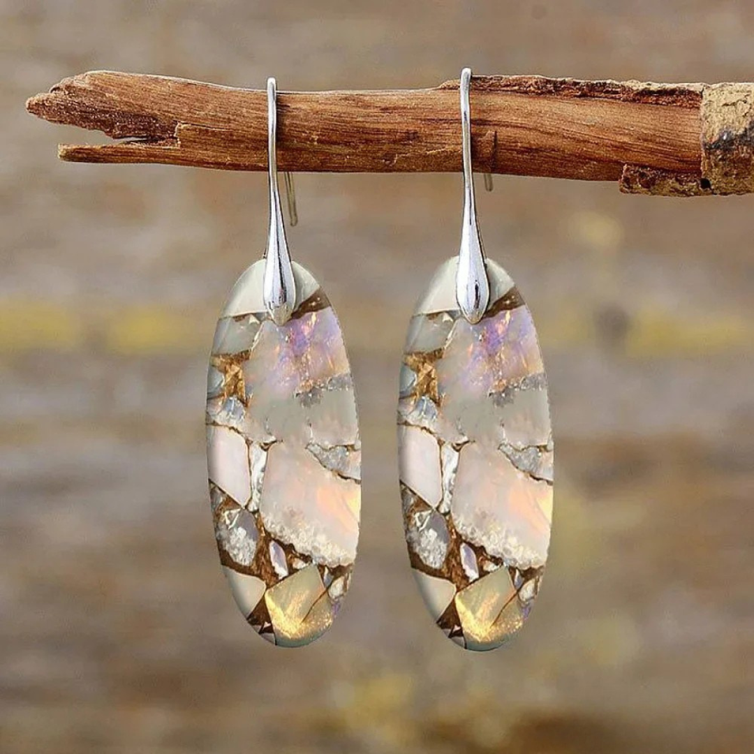 Vintage Oval Gemstone Hoop Earrings