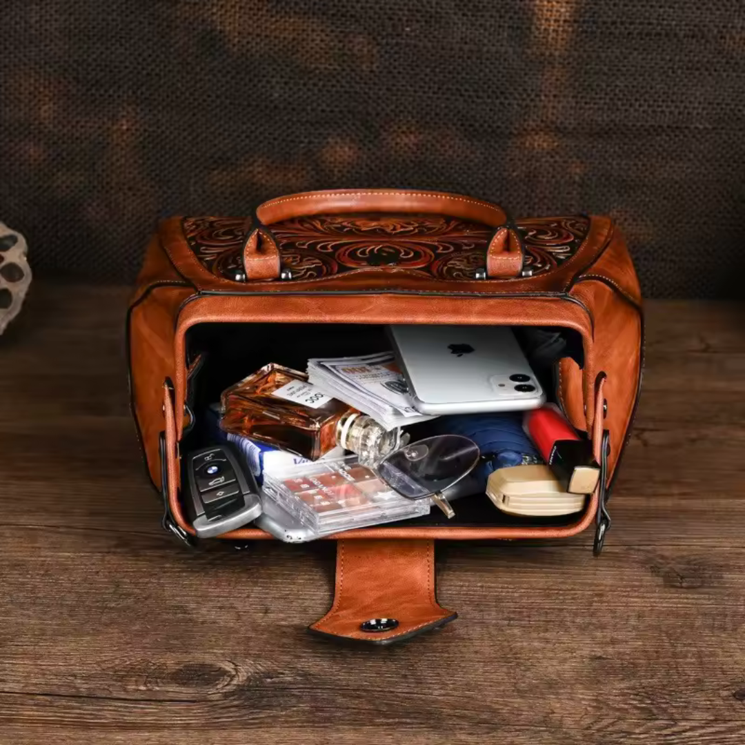 Florina - Bolsa de mano de piel con grabado y motivo floral