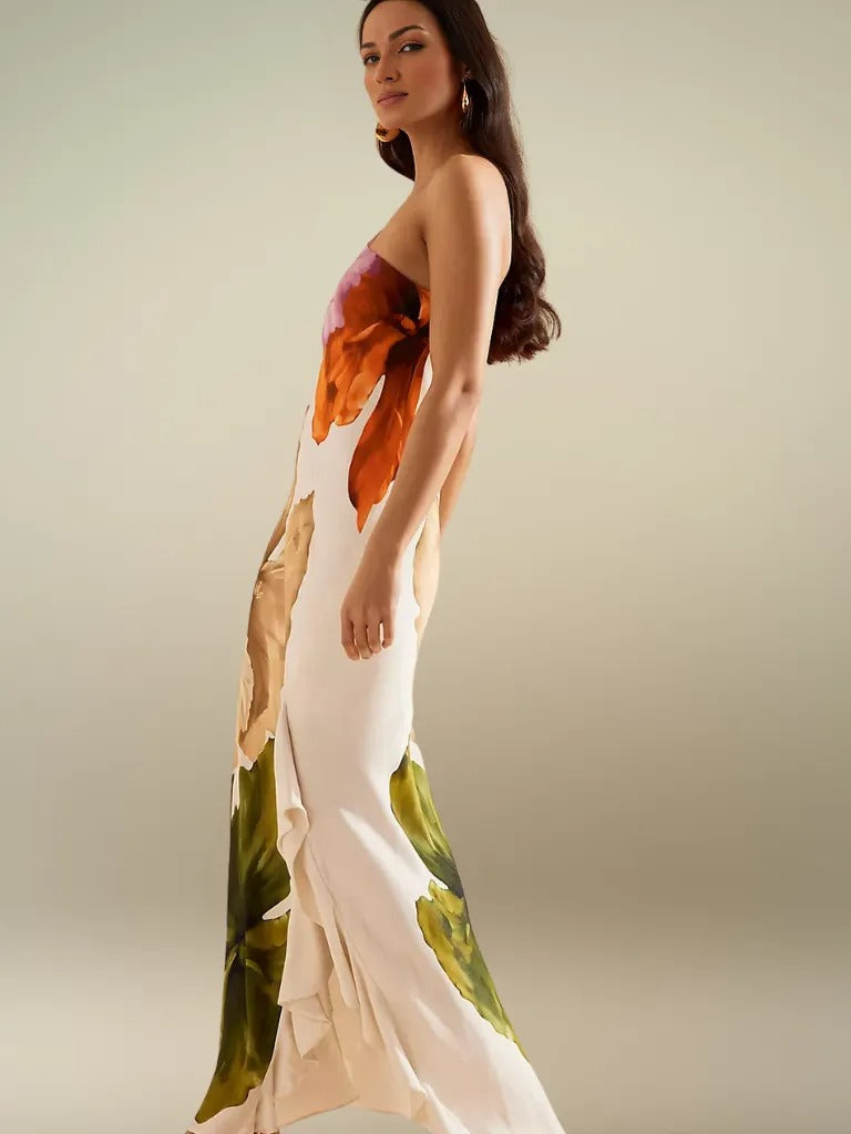 VESTIDO MAXI DE SATÉN ASIMÉTRICO FLORÉLIA