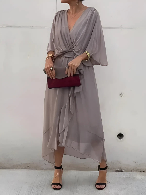 Gabrielle | Women's Tie Waist Flutter Sleeve Midi Dress