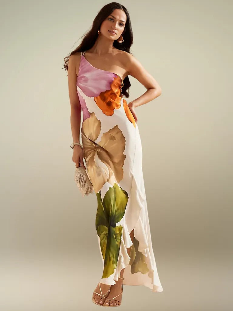 VESTIDO MAXI DE SATÉN ASIMÉTRICO FLORÉLIA