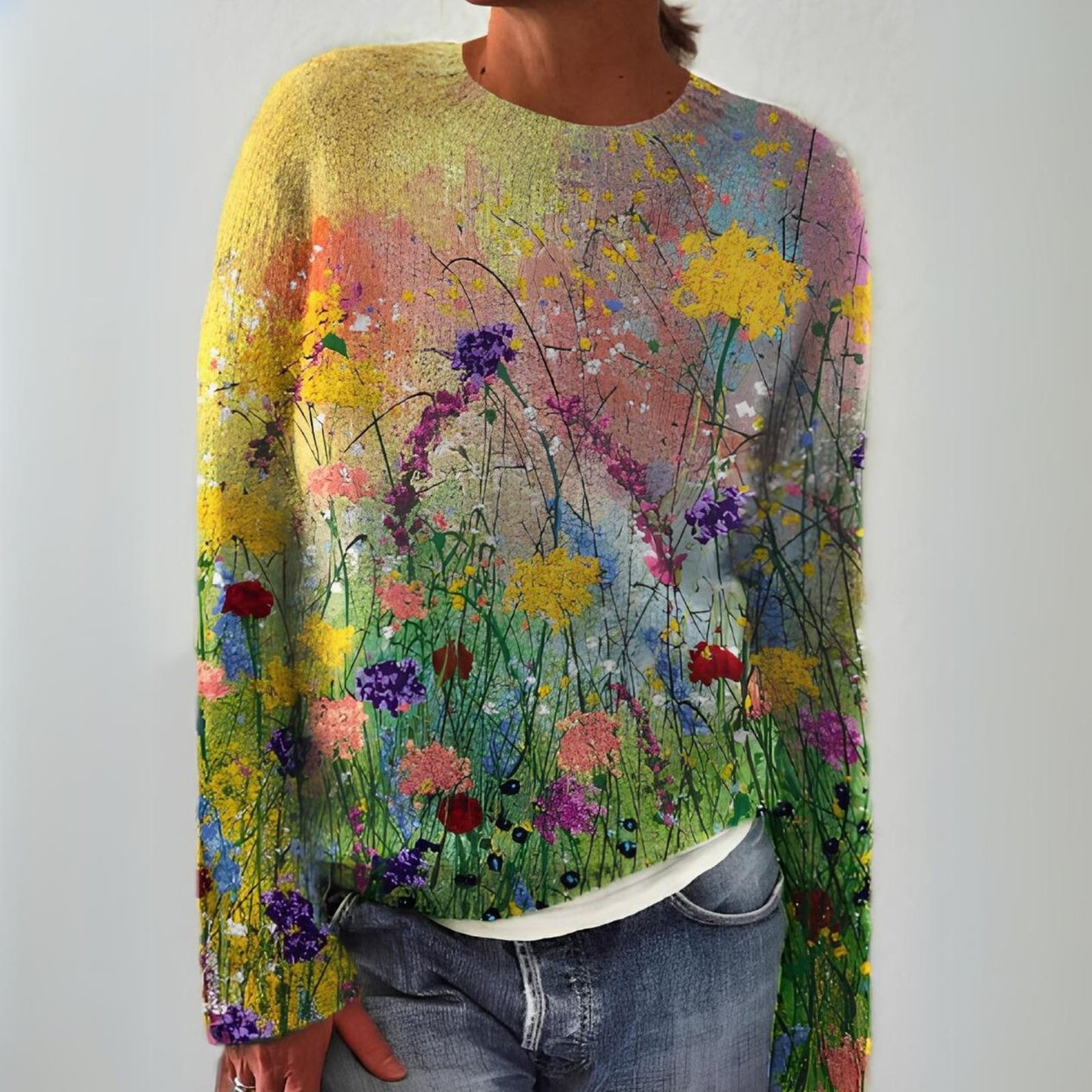 Cindy | Floral Art Knit Sweater