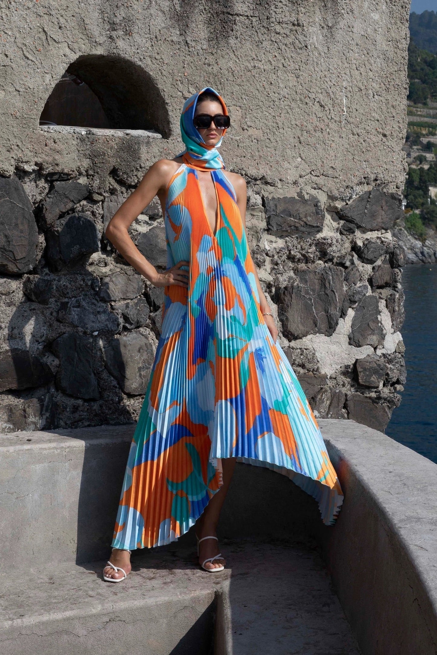 Wedding Guest Dress - Halter Pleated Maxi