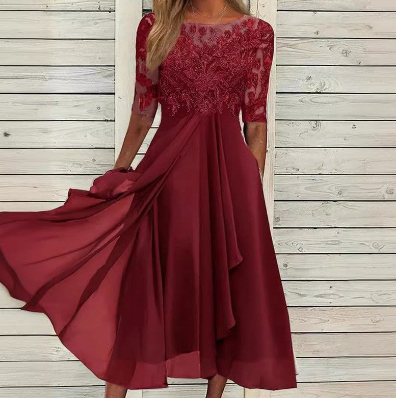 Rosa® | Vestido de Noche Cortado de Chifón y Encaje
