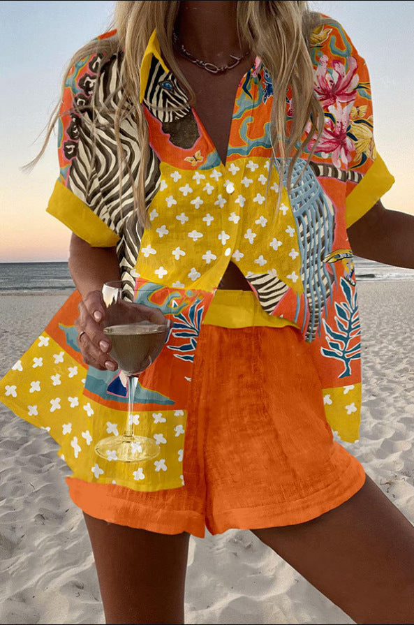 Norellia™ | Conjunto corto de lino con patrón de lunares