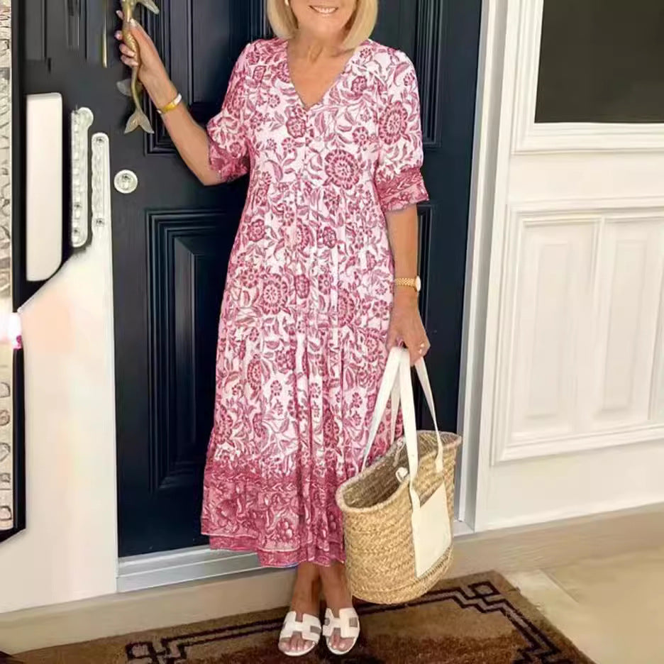 Raquel® | Vestido Maxi Floral de V-Cuello para Tallas Grandes