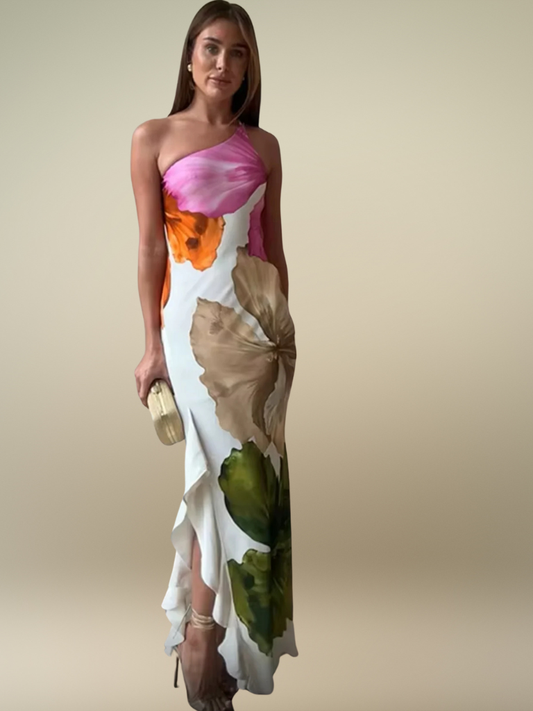 VESTIDO MAXI DE SATÉN ASIMÉTRICO FLORÉLIA