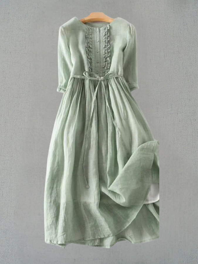 Noemí® | Vestido de Estilo Retro para Mujer con Cuello Redondo y Cintura con Lazos