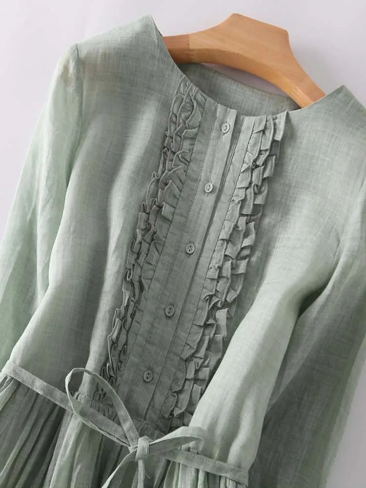 Noemí® | Vestido de Estilo Retro para Mujer con Cuello Redondo y Cintura con Lazos