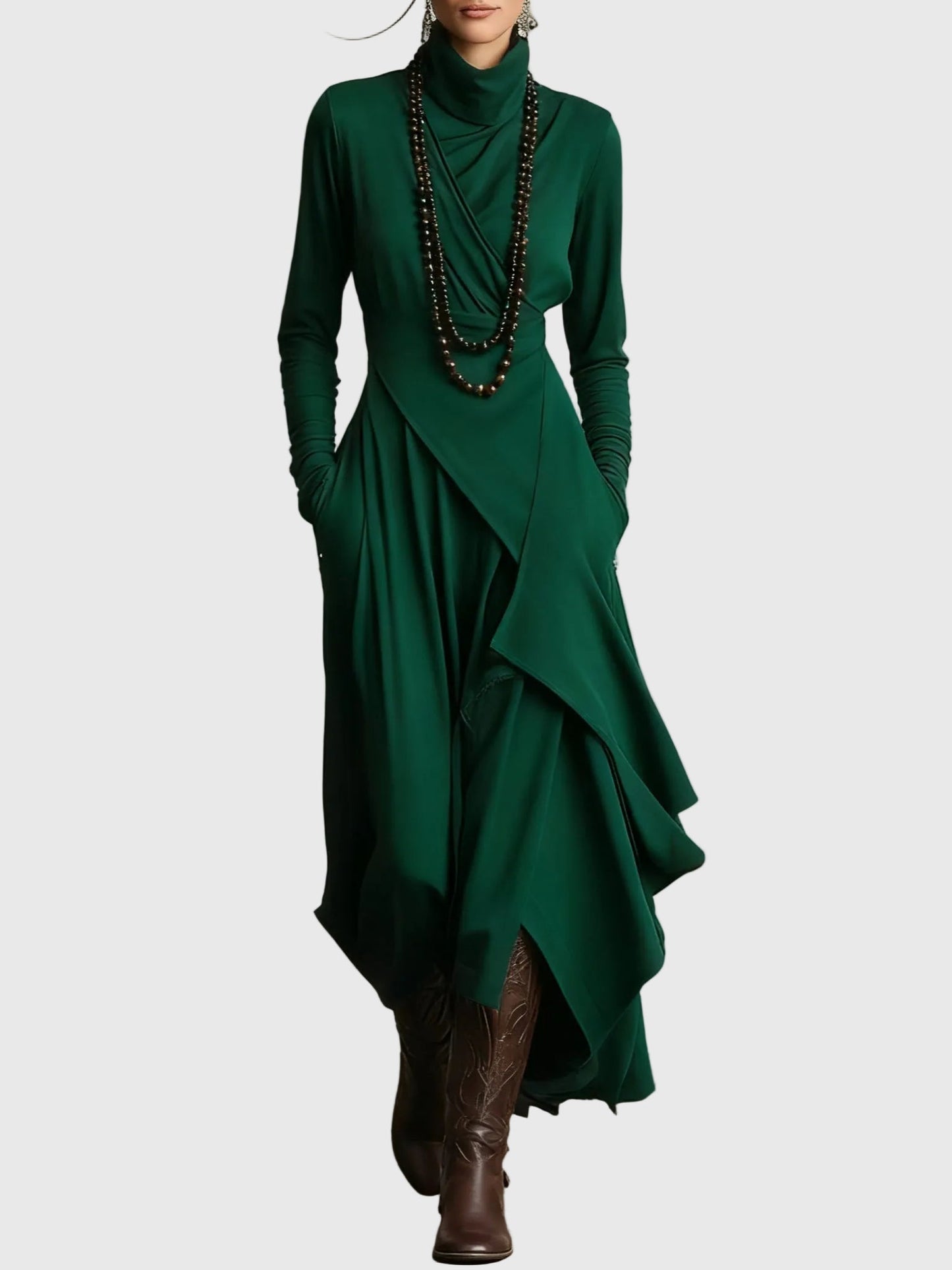 Harper | Draped Turtleneck Maxi Dress