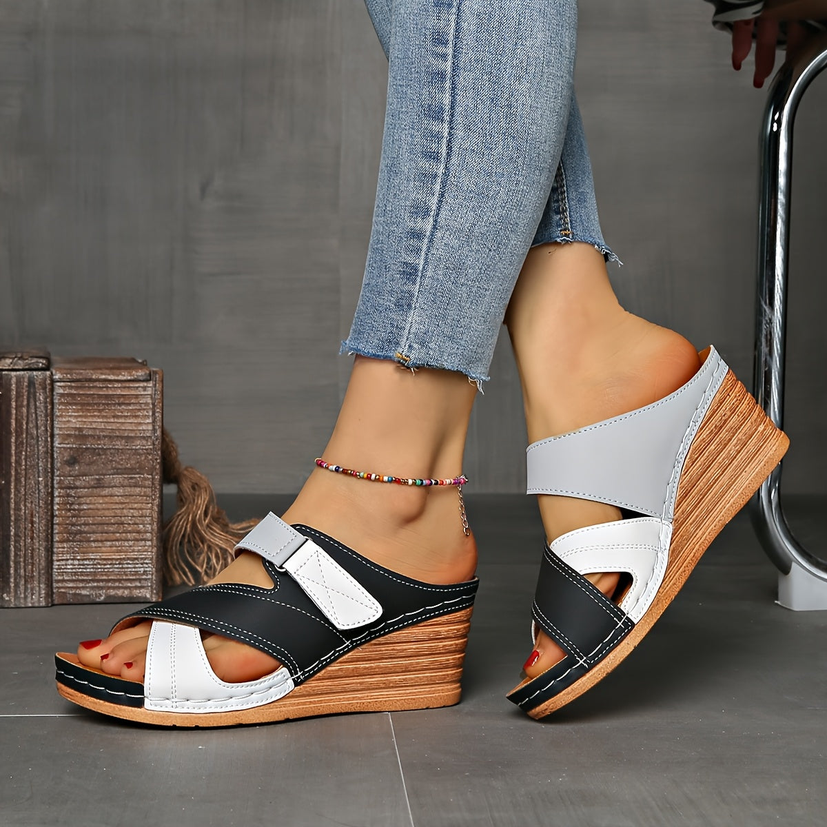Deslizadores de Cuña Colorblock Marina - Sandalias Cómodas