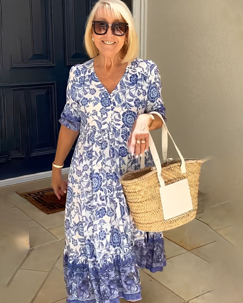 Vivian | Printed V-Neck Midi Dress