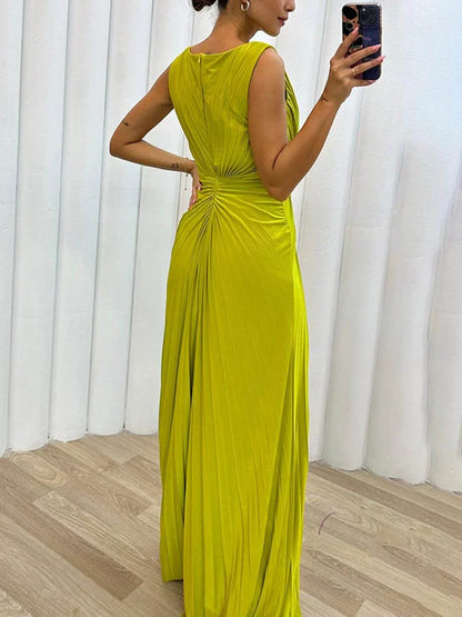 Wedding Guest Dress - Pleated Maxi
