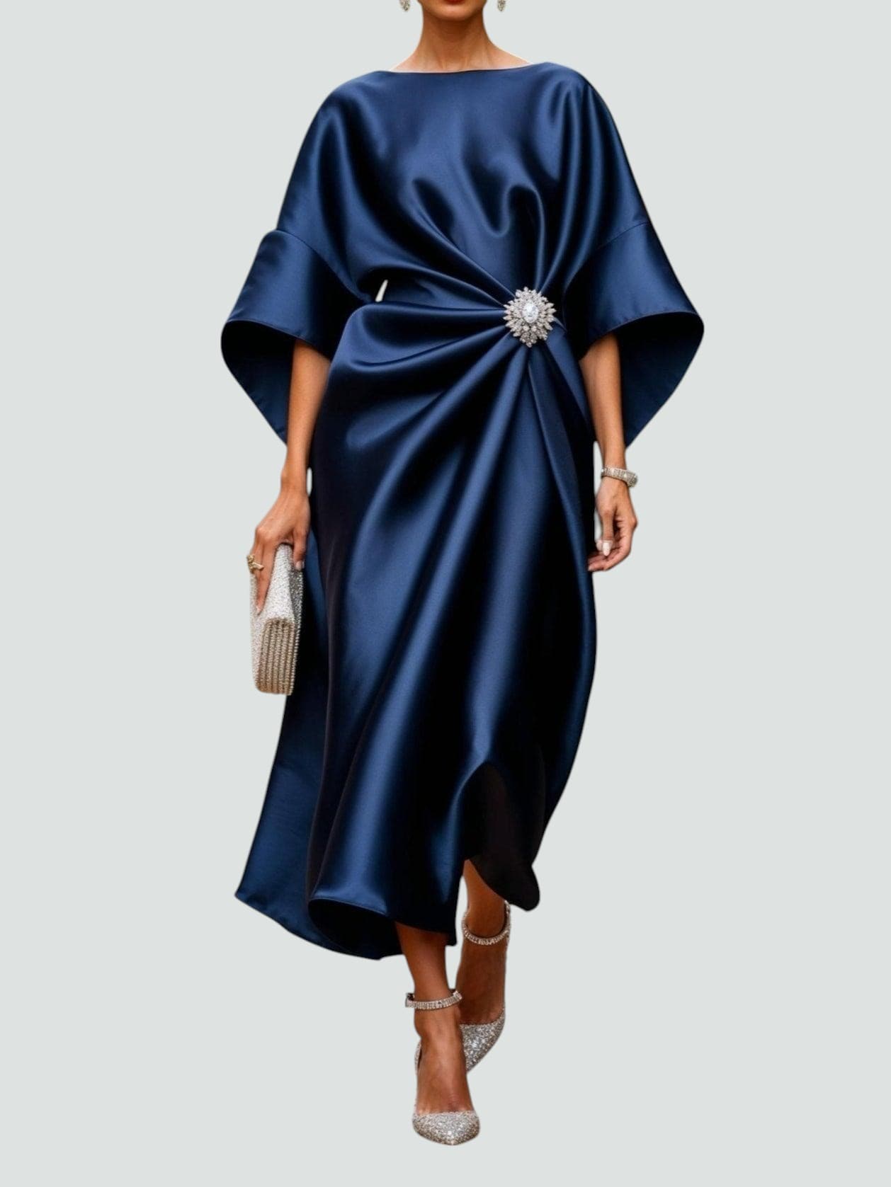 Katherine | Womens Draped Batwing Sleeve Midi Dress