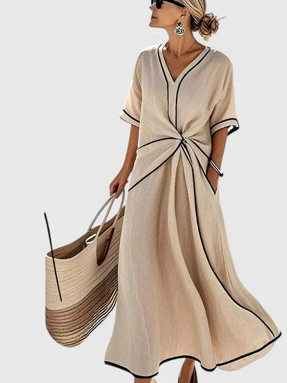 Mia | Womens V Neck Tie Waist Midi Dress