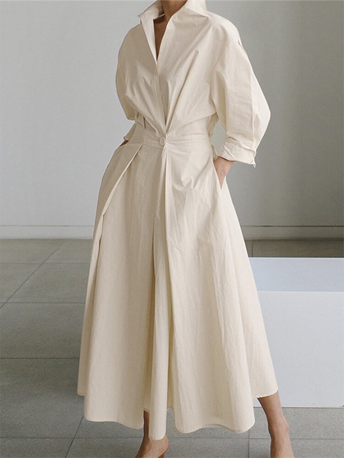 Nicole | Women Elegant Button Waist Shirt Midi Dress