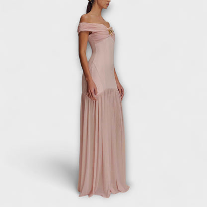 Floral Embellished Strapless Maxi Dress for Events