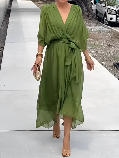 Gabrielle | Women's  Tie Waist Flutter Sleeve Midi Dress