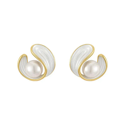 Elegant Gold Earrings Adorned with Opulent White Opals and Pearls