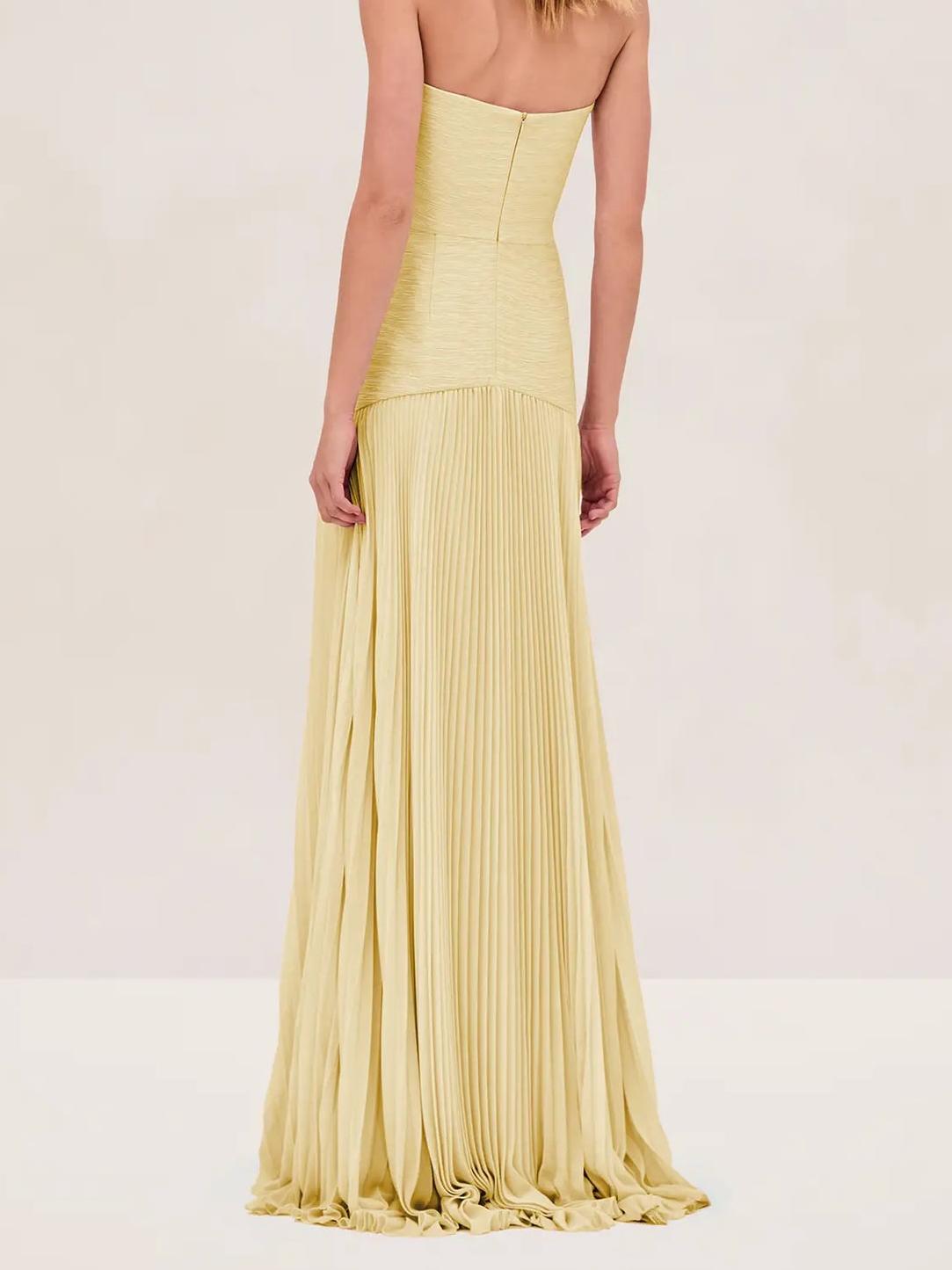 Abigail | Women's Strapless Pleated Maxi Wedding Guest Dress