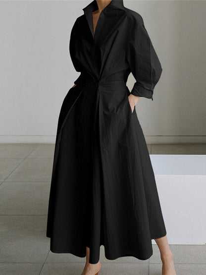 Nicole | Women Elegant Button Waist Shirt Midi Dress
