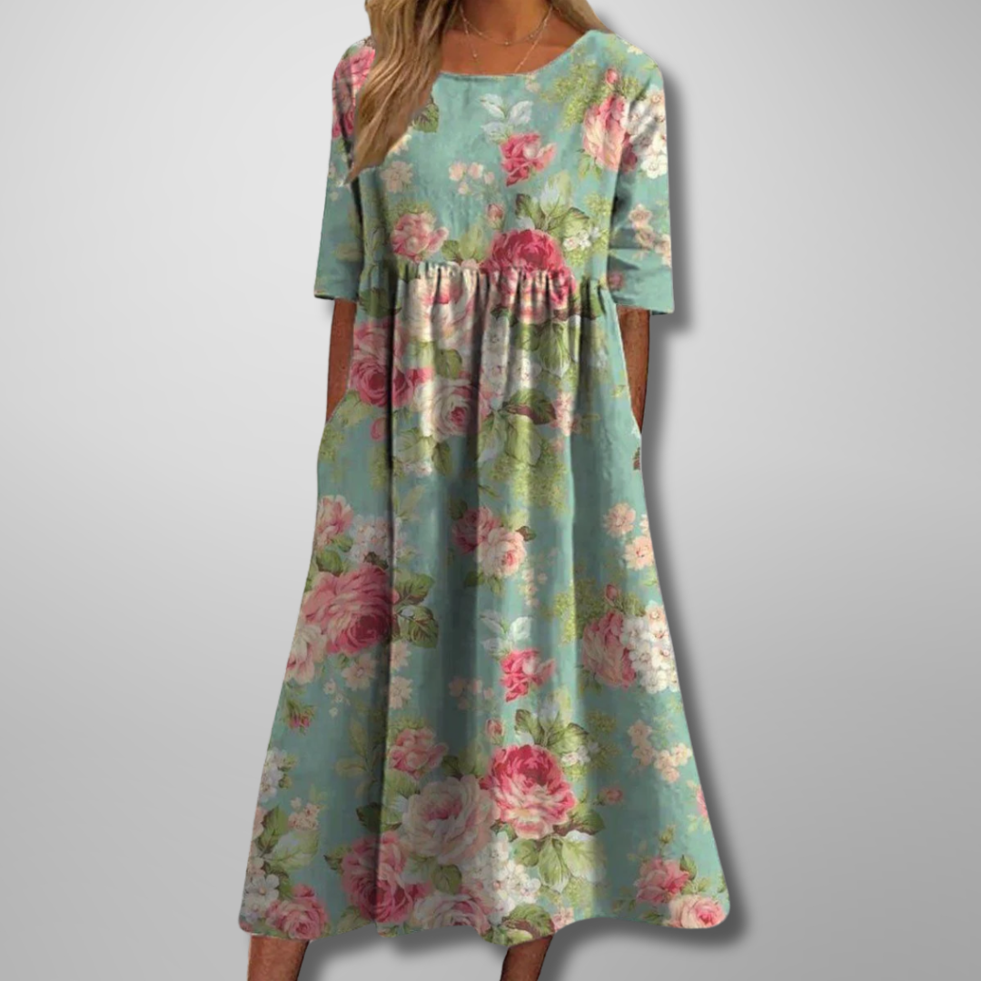 Alexis | Women’s Floral Print Round Neck Midi Dress