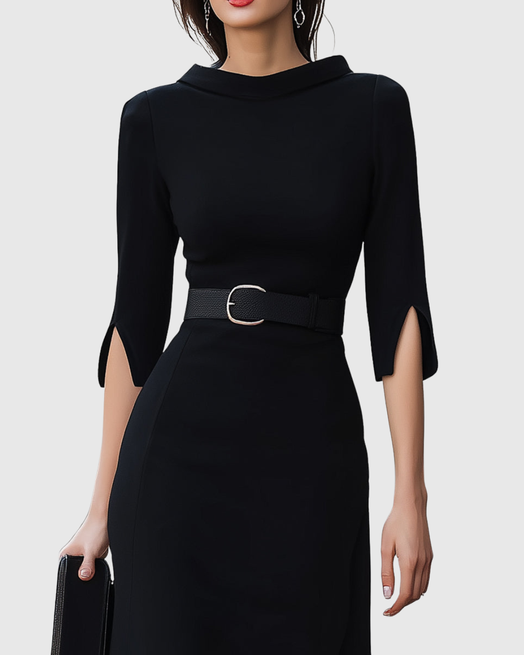 Caroline | Womens Elegant Belted Midi Dress