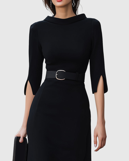 Caroline | Womens Elegant Belted Midi Dress