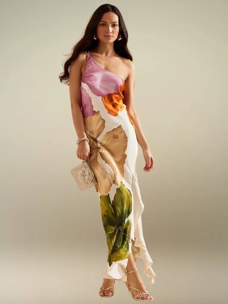VESTIDO MAXI DE SATÉN ASIMÉTRICO FLORÉLIA