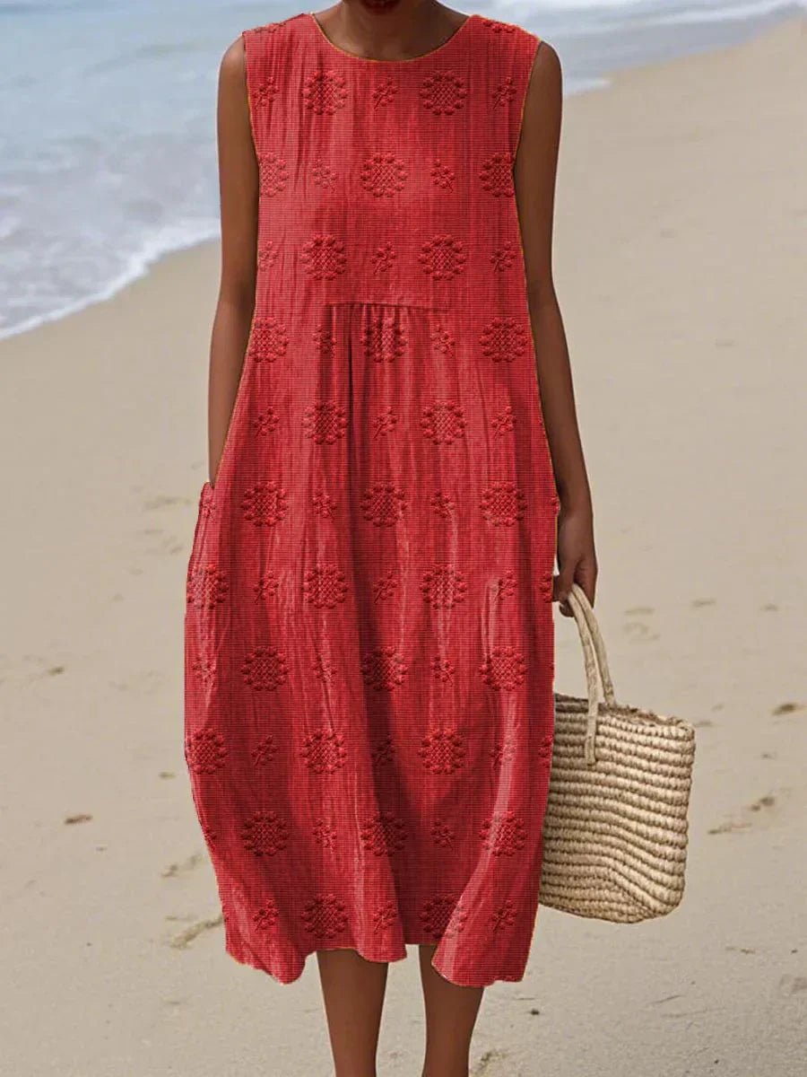 Natalie | Women Sleeveless Textured Pocket Midi Dress