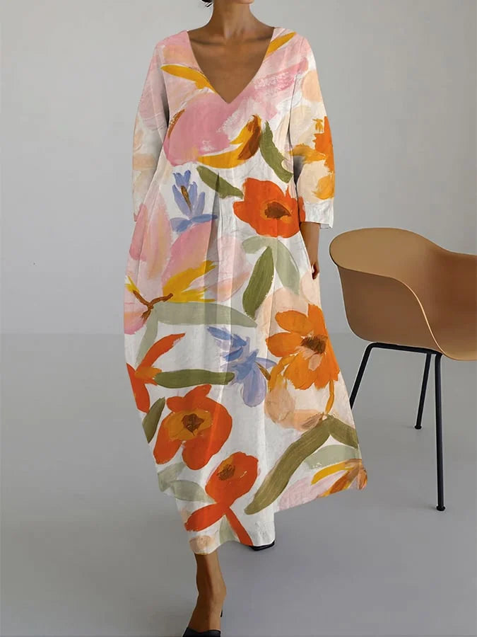 ISLA - VESTIDO DE IMPRESIÓN FLORAL CON ESCOTE EN V