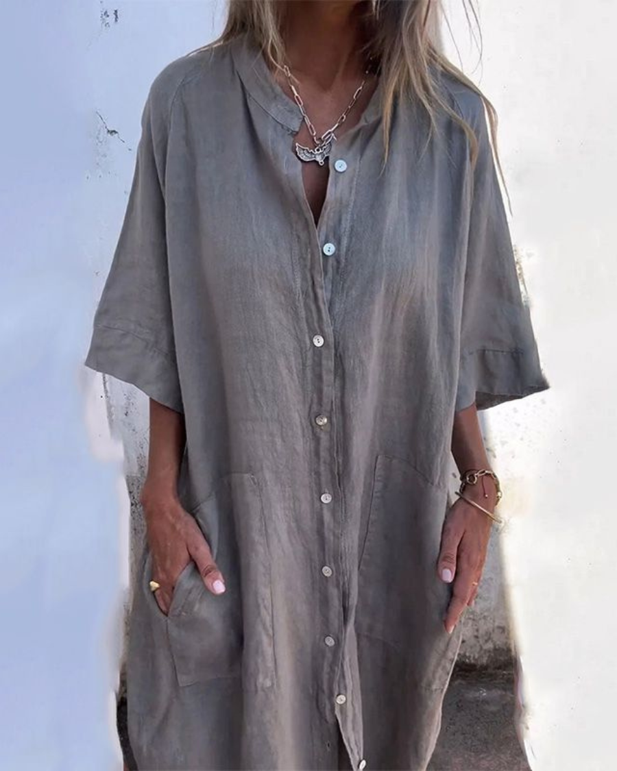 Donna | Women’s Button Front Long Sleeve Midi Dress