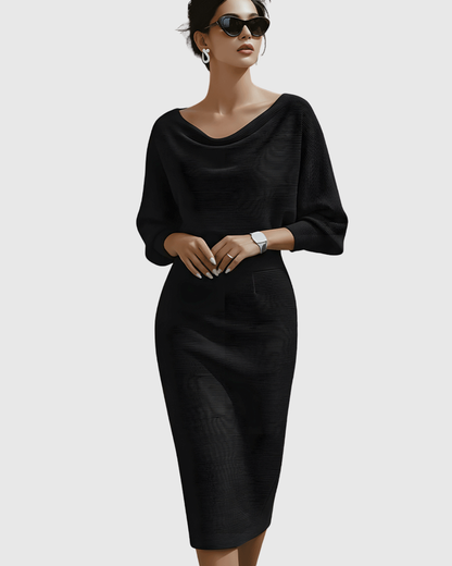 Audrey | Womens Elegant Draped Knit Midi Dress
