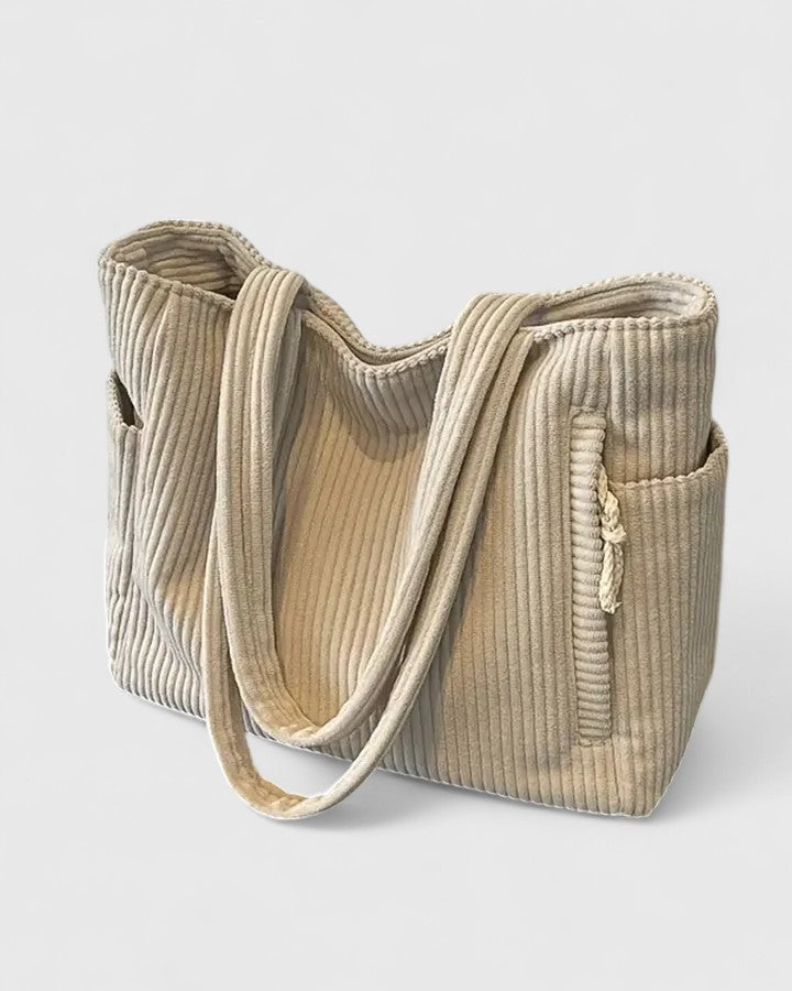 Chic Ribbed Tote Bag with Cord Design