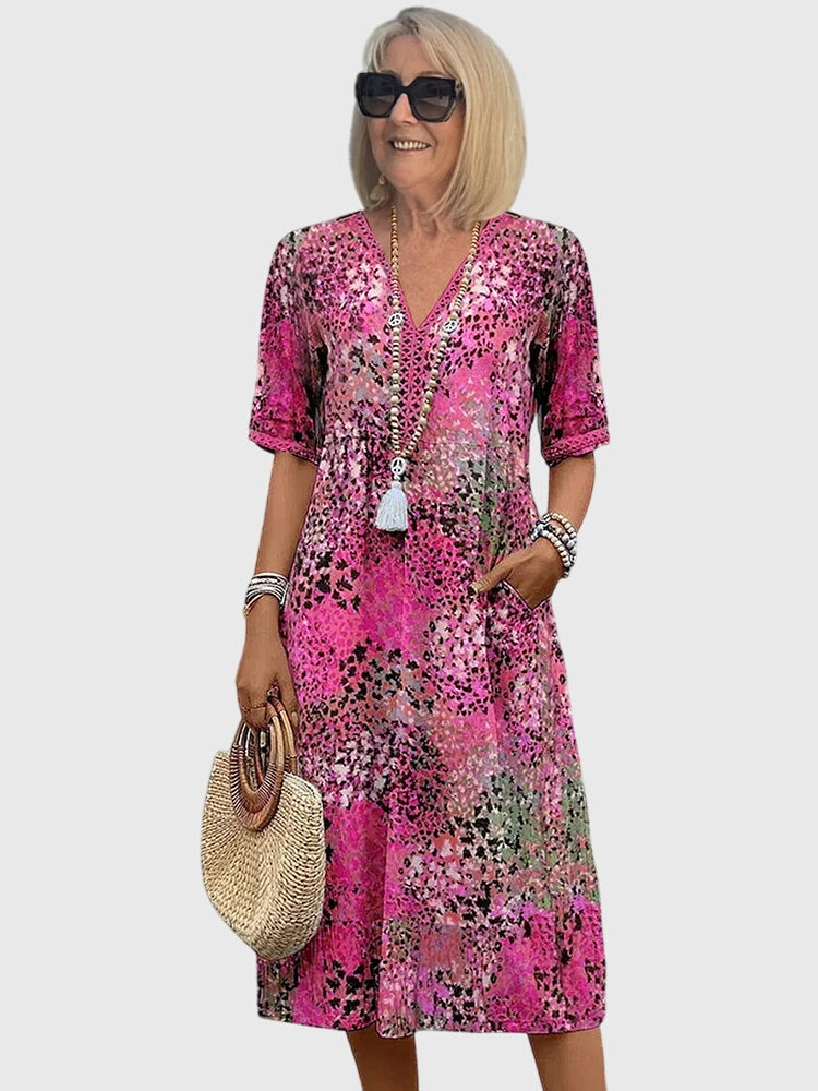 Joanna | Womens Printed V Neck Midi Dress