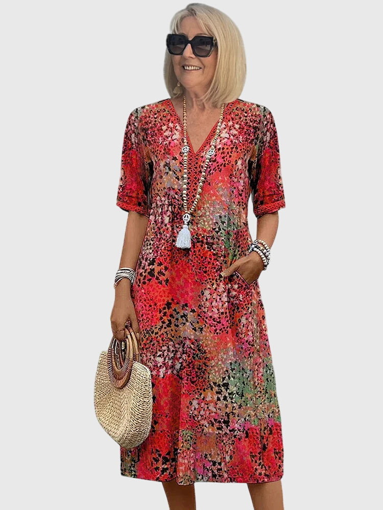 Joanna | Womens Printed V Neck Midi Dress