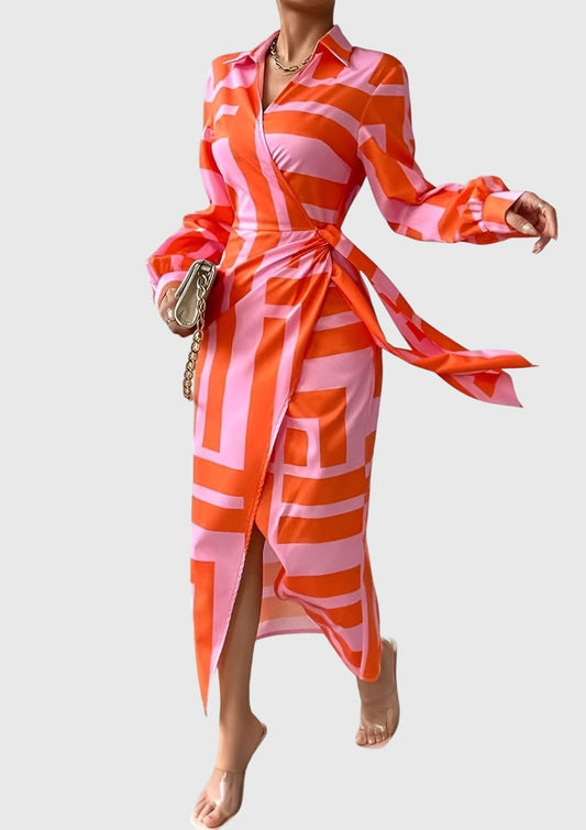 Abigail | Womens Striped Wrap Midi Dress
