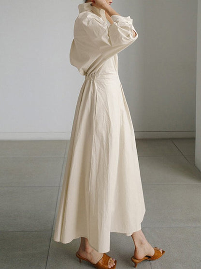 Nicole | Women Elegant Button Waist Shirt Midi Dress