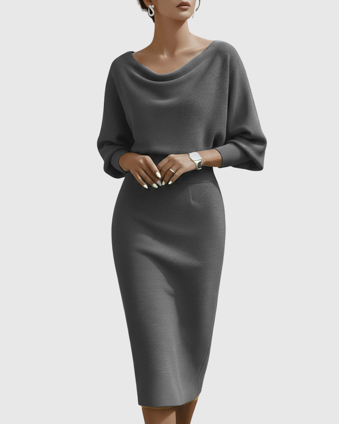 Audrey | Womens Elegant Draped Knit Midi Dress