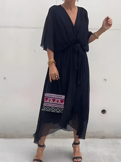 Gabrielle | Women's  Tie Waist Flutter Sleeve Midi Dress