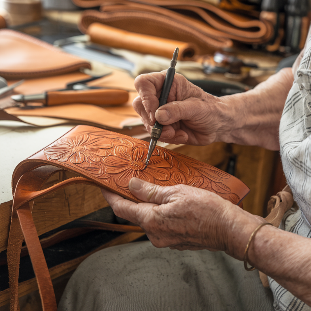 Florina - Bolsa de mano de piel con grabado y motivo floral