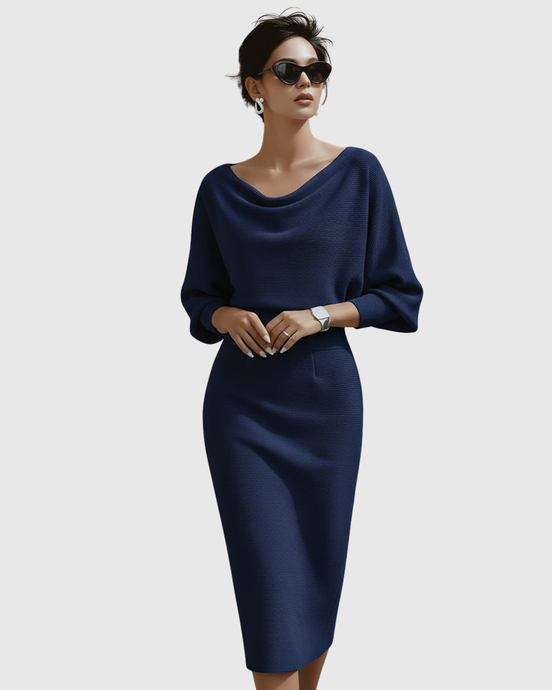 Audrey | Womens Elegant Draped Knit Midi Dress