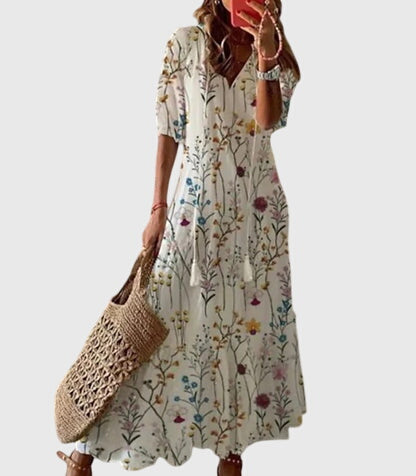 Eleanor | Women’s Printed V Neck Tassel Maxi Dress