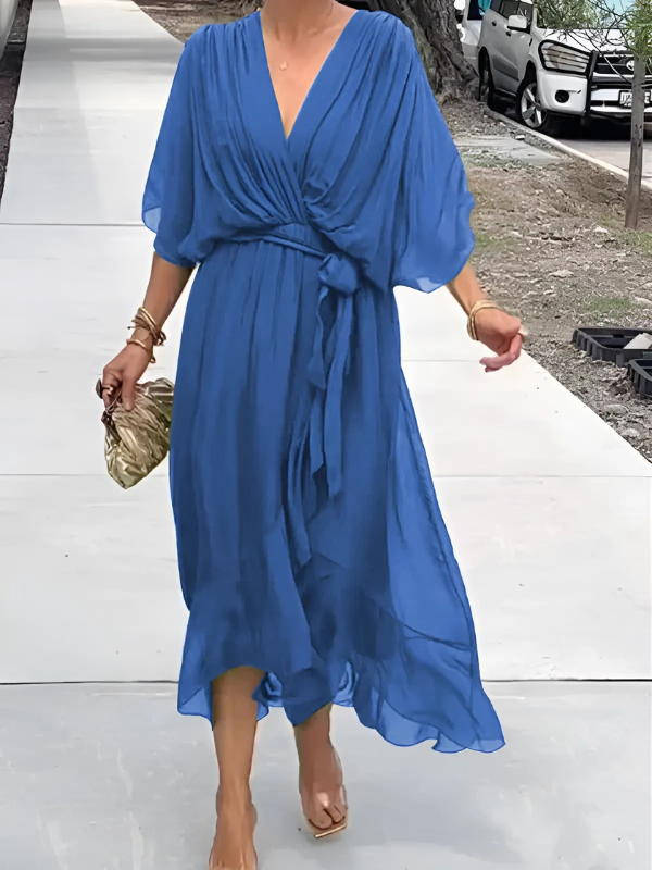 Gabrielle | Women's  Tie Waist Flutter Sleeve Midi Dress