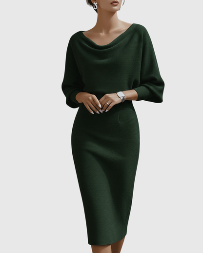 Audrey | Womens Elegant Draped Knit Midi Dress